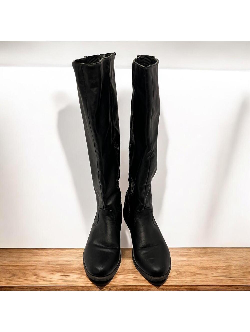Bamboo Montage-77 Riding‎ Boots Womens 7.5  Black Leather Knee High Side Zip